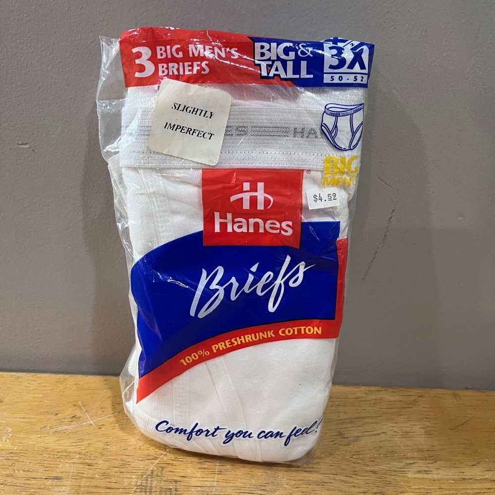 Vtg 1997 Hanes Mens 3 Pack White‎ Briefs Big & Tall 3X 50-52 Made in USA 90s